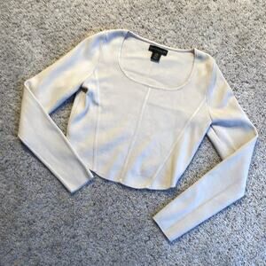 HOUSE OF HARLOW 1960 Beige Bone Scoop Neck Long Sleeve Crop Top Size Medium